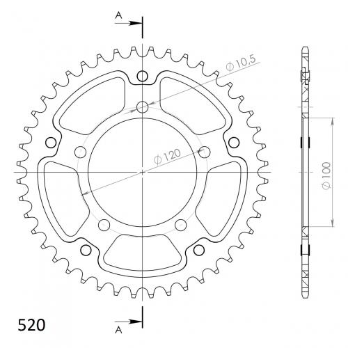 SUPERSPROX SUPERSPROX REAR ALU 44T, BLACK, 520 SU270344B