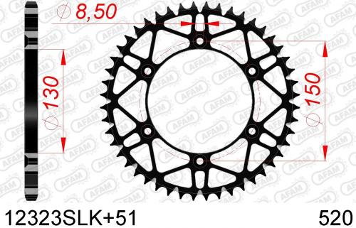AFAM REAR STEEL SUPER LIGHT 51T, 520, BLACK AF412323SLK51