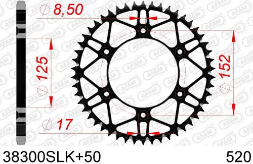 AFAM REAR STEEL SUPER LIGHT 50T, 520, BLACK AF438300SLK50