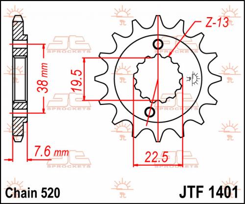JT SPROCKETS FRONT STEEL 14T, 520 JTF140114