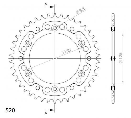SUPERSPROX SUPERSPROX REAR ALU 43T, BLACK, 520 SU299043B