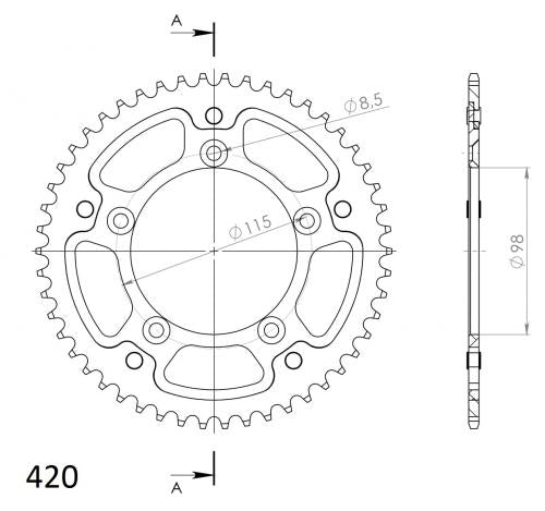 SUPERSPROX SUPERSPROX REAR ALU 49T, BLACK, 420 SU2449B