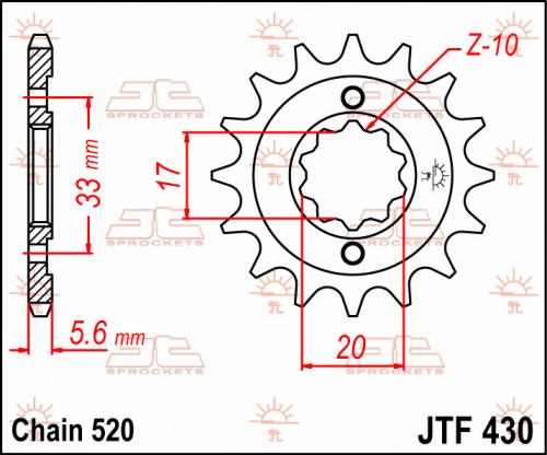 JT SPROCKETS FRONT STEEL 13T, 520 JTF043013