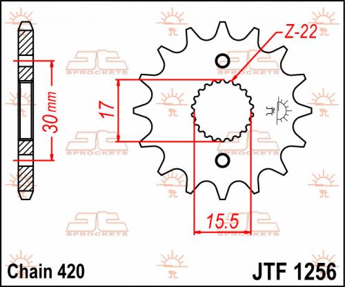 JT SPROCKETS FRONT STEEL 14T, 420 JTF125614