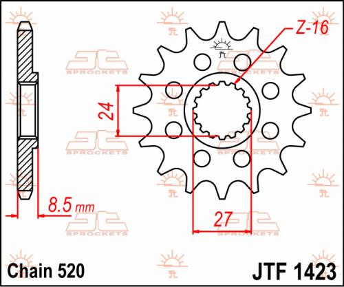 JT SPROCKETS FRONT STEEL 16T, 520 JTF142316