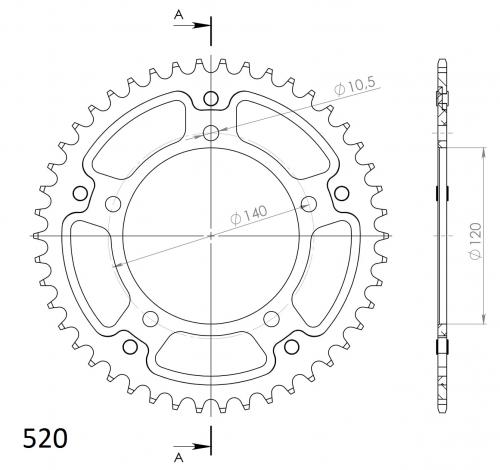 SUPERSPROX SUPERSPROX REAR ALU 46T, BLACK, 520 SU2179346B