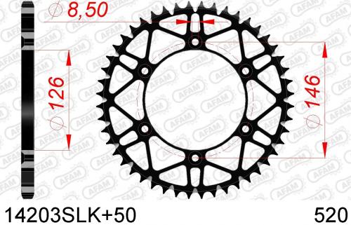 AFAM REAR STEEL SUPER LIGHT 50T, 520, BLACK AF414203SLK50
