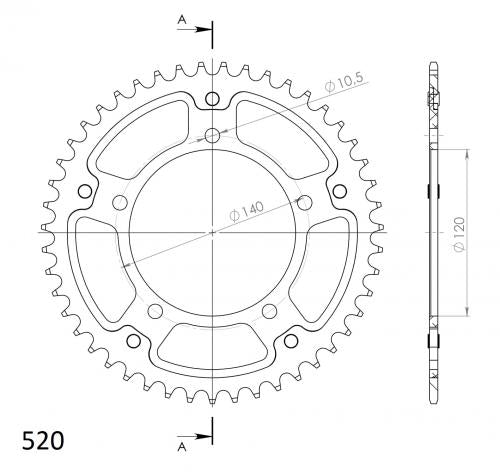 SUPERSPROX SUPERSPROX REAR STEALTH 47T, GOLD, 520 SU6179347G