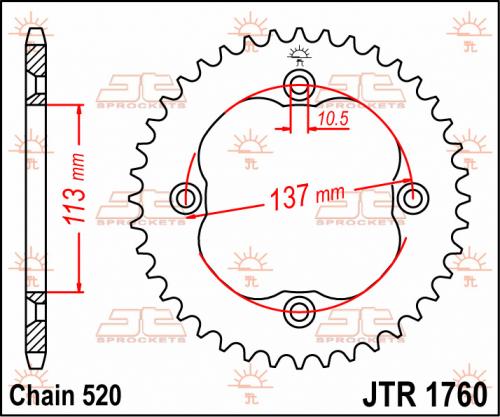 JT SPROCKETS REAR STEEL 36T, 520 JTR176036