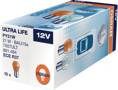 OSRAM 12V 21W PY21W BAU15S ORANGE ULTRA LIFE 10-BOX