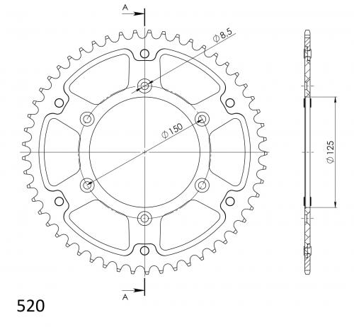 SUPERSPROX SUPERSPROX REAR ALU 56T, BLACK, 520