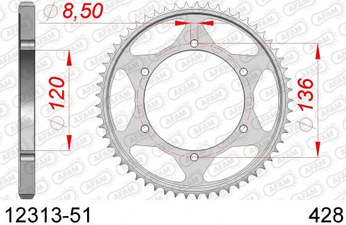 AFAM REAR STEEL 51T, 428 AF21231351