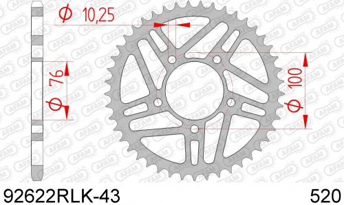 AFAM REAR STEEL 43T, 520 AF292622RLK43