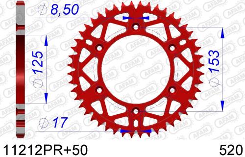AFAM REAR ALU 50T, 520, RED