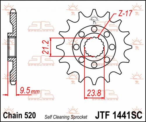 JT SPROCKETS FRONT STEEL SC 14T, 520 JTF144114S