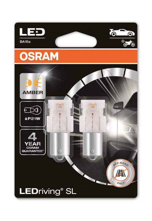 OSRAM 12V 1,3W P21W BA15S LED AMBER 2-PK