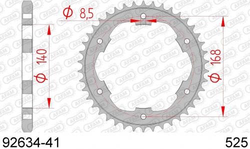 AFAM REAR STEEL 41T, 525 8.5MM