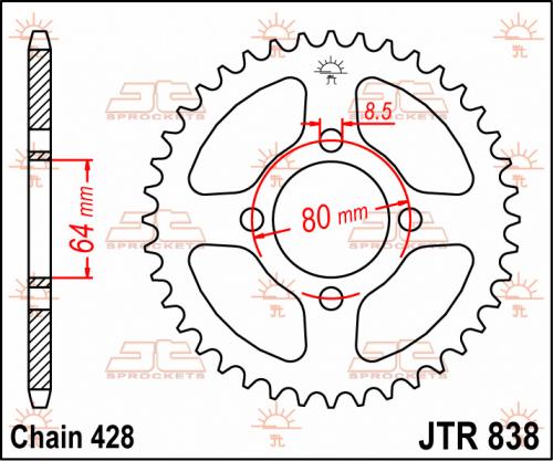 JT SPROCKETS REAR STEEL 45T, 428 JTR083845
