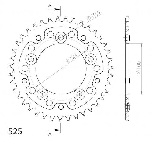 SUPERSPROX SUPERSPROX REAR ALU 38T, BLACK, 525 SU274438B