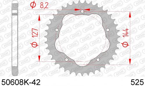 AFAM REAR STEEL 42T, 525 BLACK AF250608K42