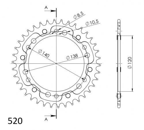 SUPERSPROX SUPERSPROX REAR STEALTH 36T, GOLD, 520 SU6846236G