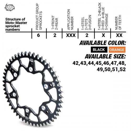 MOTO MASTER REAR ALU 52T, ORANGE, 420