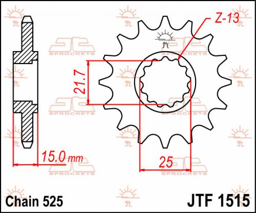 JT SPROCKETS FRONT STEEL 15T, 525 JTF151515