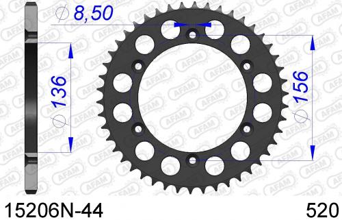 AFAM REAR ALU 44T, 520 AF515206N44