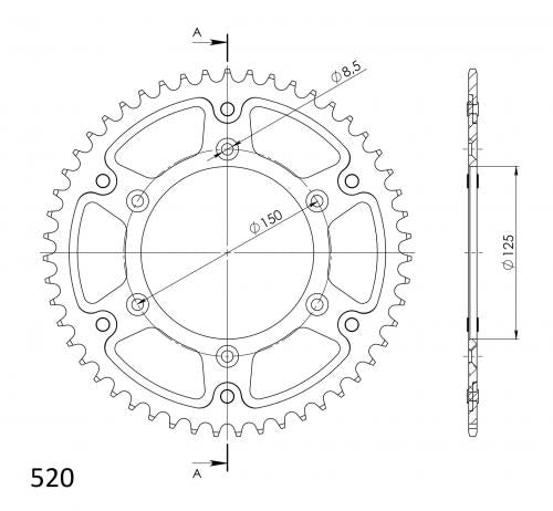 SUPERSPROX SUPERSPROX REAR ALU 52T, SILVER, 520 SU299052S