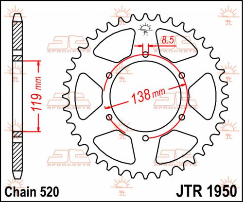 JT SPROCKETS REAR STEEL 42T, 520 JTR191242