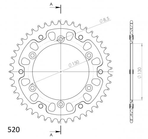 SUPERSPROX SUPERSPROX REAR ALU 45T, BLUE, 520 SU224545D