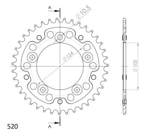 SUPERSPROX SUPERSPROX REAR ALU 38T, BLACK, 520 SU274338B