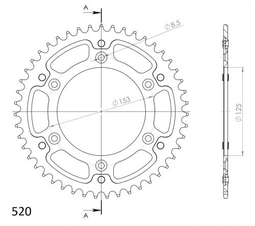SUPERSPROX SUPERSPROX REAR ALU 46T, BLACK, 520 SU221046B