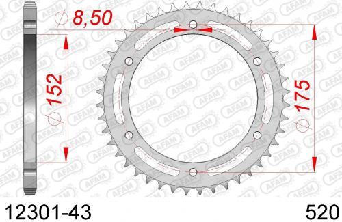 AFAM REAR STEEL 43T, 520 AF21230143