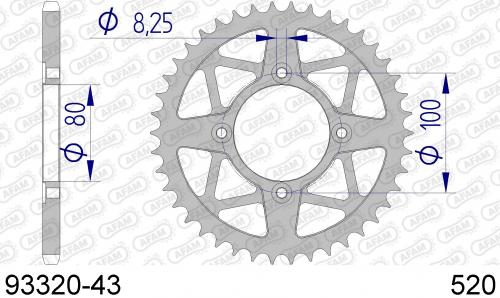 AFAM REAR ALU 43T, 520 AF59332043