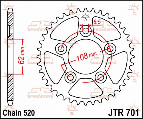 JT SPROCKETS REAR STEEL 39T, 520 JTR070139