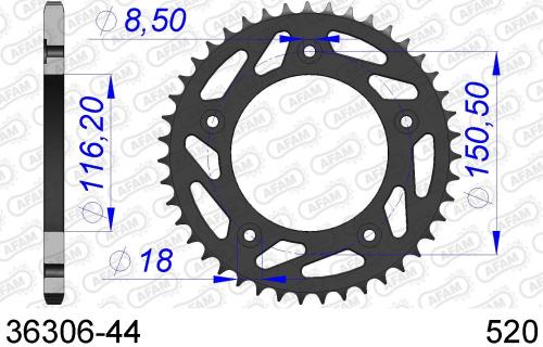 AFAM REAR ALU 44T, 520 AF53630644