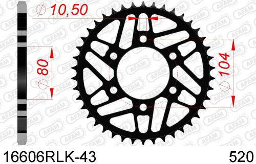 AFAM REAR STEEL 43T, 520 AF216606RLK43