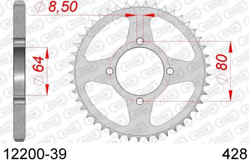 AFAM REAR STEEL 39T, 428 AF21220039