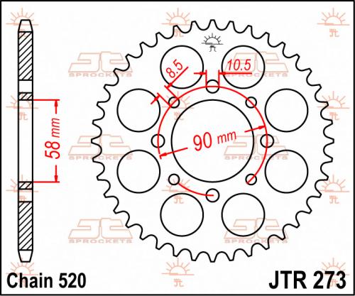 JT SPROCKETS REAR STEEL 39T, 520 JTR027339
