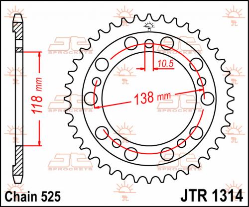 JT SPROCKETS REAR STEEL 39T, 525 JTR131439