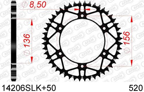 AFAM REAR STEEL SUPER LIGHT 50T, 520, BLACK AF414206SLK50