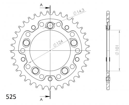 SUPERSPROX SUPERSPROX REAR ALU 38T, BLACK, 525 SU299138B