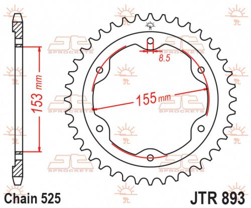 JT SPROCKETS REAR STEEL 38T BL, 525 JTR089338