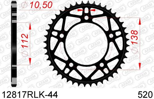 AFAM REAR STEEL 44T, 520 AF212817RLK44