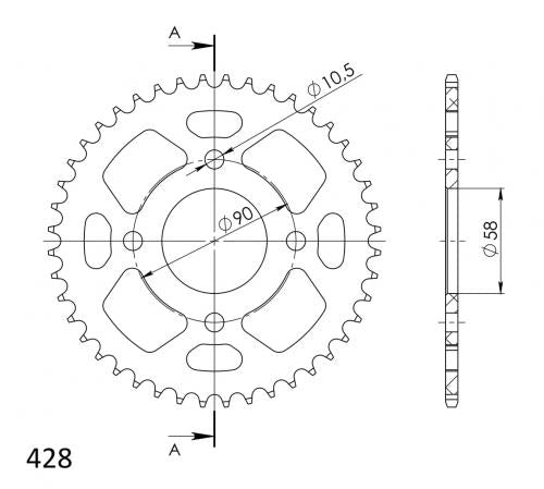 SUPERSPROX SUPERSPROX REAR ALU 44T, RED, 428