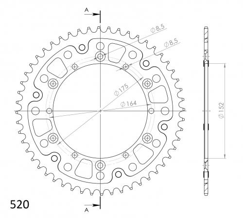 SUPERSPROX SUPERSPROX REAR ALU 52T, BLACK, 520 SU285352B