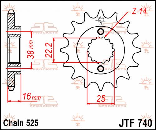 JT SPROCKETS FRONT STEEL 14T, 525 JTF074014