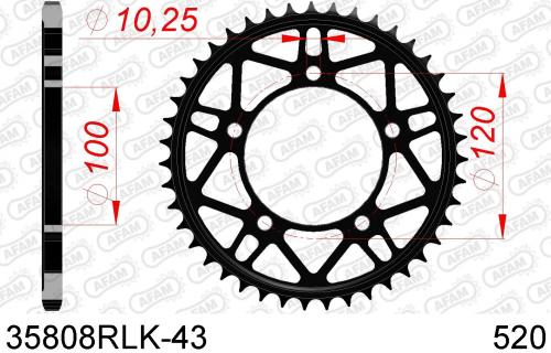 AFAM REAR STEEL 43T, 520 AF235808RLK43