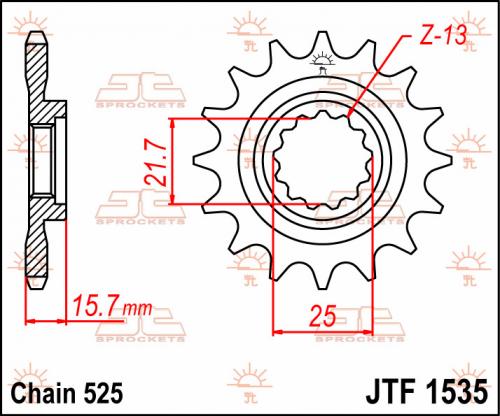 JT SPROCKETS FRONT STEEL 15T RB, 525 JTF153515R